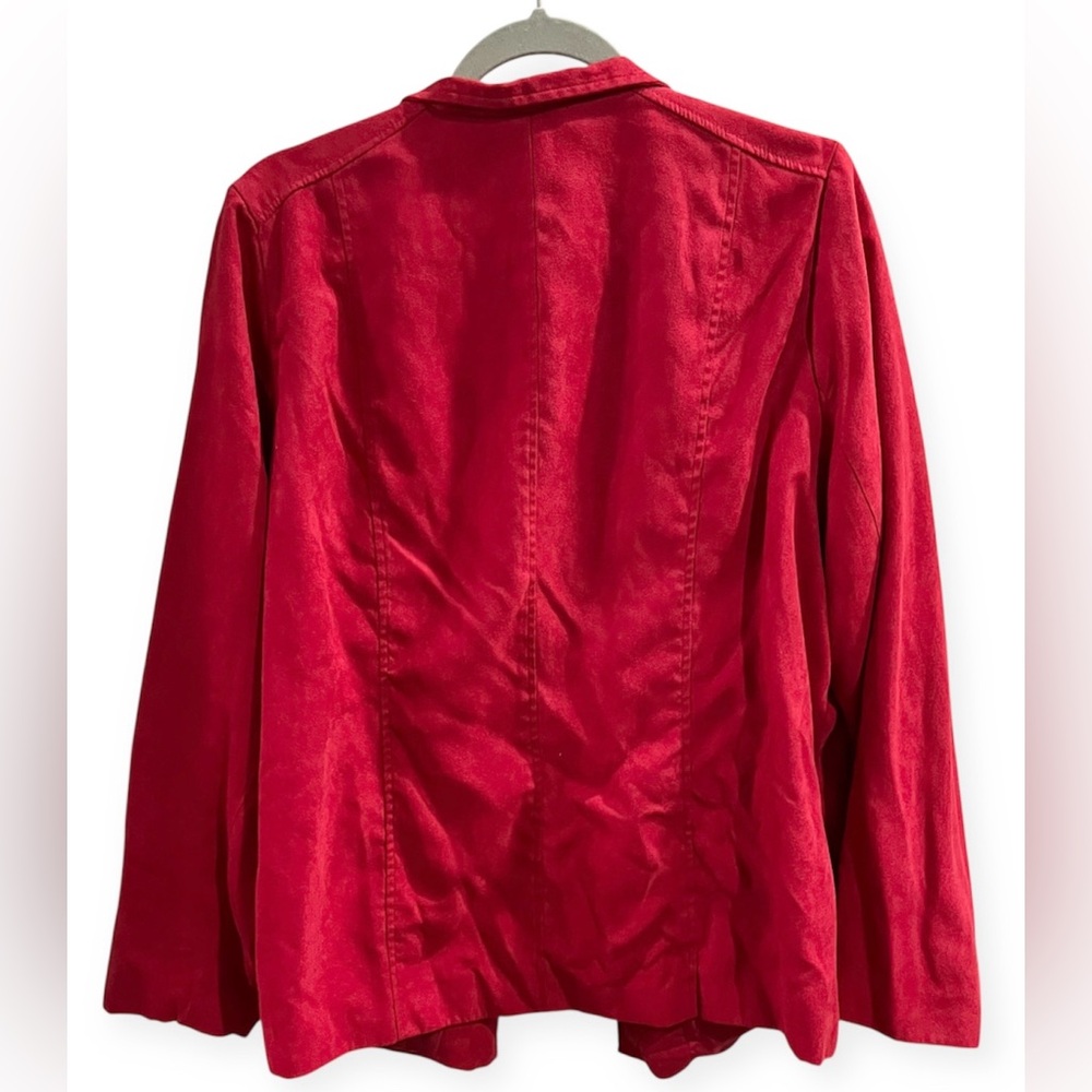 Studio Works apple red women’s lined faux suede blazer, Size 18W, Like new. - Picture 2 of 7
